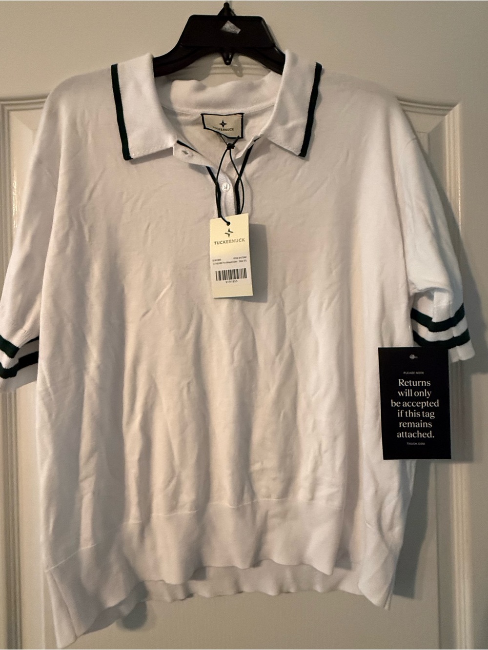 Tuckernuck White Polo with Dark Green Trim